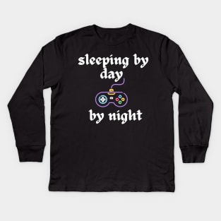 sleeping by day gaming by night Kids Long Sleeve T-Shirt